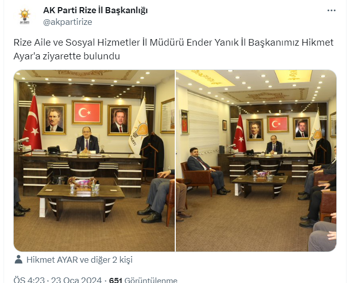 Rize’de il müdürü oldu soluğu AKP il başkanı Ayar’ın yanında aldı CHP tepki gösterdi